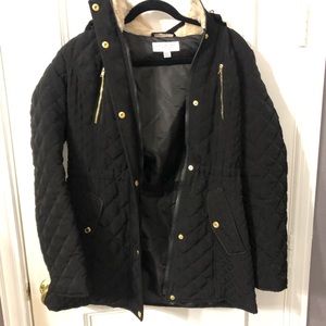 Black quilted coat with hood